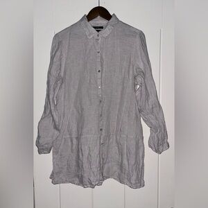 Tahari‎ Elie Women Linen 3/4 Sleeve Top Purple Collar Beachy Tropical Travel 1X